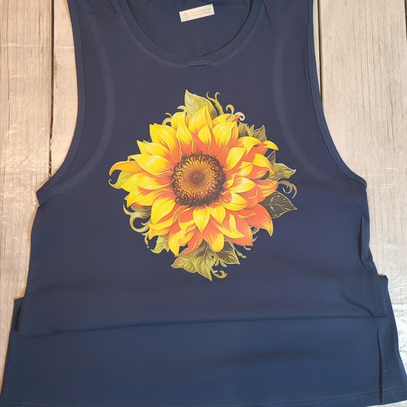 Navy Sunflower Delight Bella Canvas Graphic Muscle Tee - Picture 6 of 10